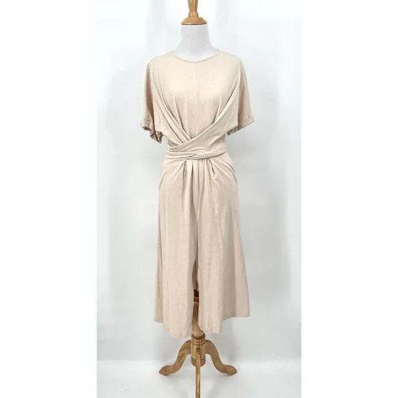 Asm Anna | Dresses | Asm Anna Dress Womens Xs Cream Short Sleeve Wrap Tie  Midi Tshirt Short Sleeve | Poshmark
